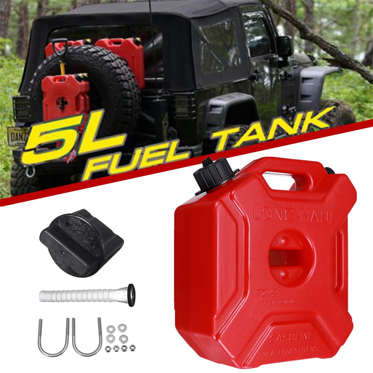 Plastic 5L Jerry Can Gas Diesel Fuel Tank For Car ATV Motorcycle w/ Mounting Kit 