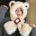 thumbnail image 4 of Misright Women Faux Rabbit Furs Hat Scarf Bear Ear Plush Pullover Hat Christmas Gift, 4 of 17