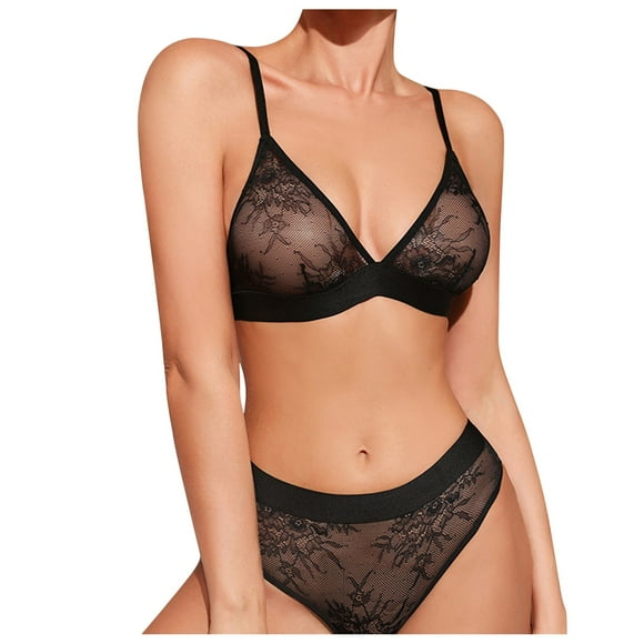 TJAZFJPA Mesh Lingerie for Women Underwear Set Women's Sense Lace Ultrathin Transparent Fun Comfortable Gathering No Underwire Bra Set Lingerie Transparent Underpants