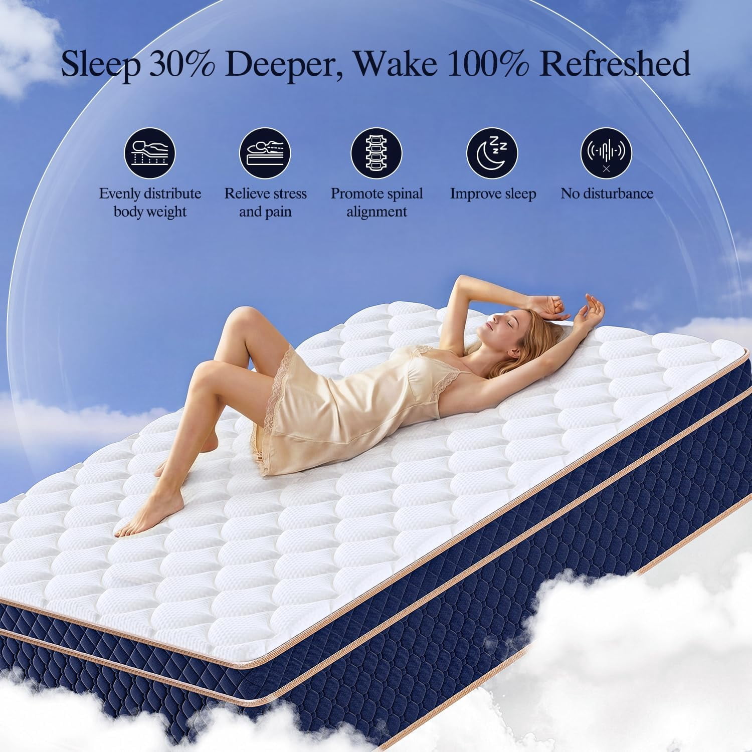 12 Inch Full Mattress, Hybrid Mattresses in a Box with Gel Memory Foam, Pressure Relief & Medium Firm with Strong Edge Support, CertiPUR-US Certified, Fiberglass-Free