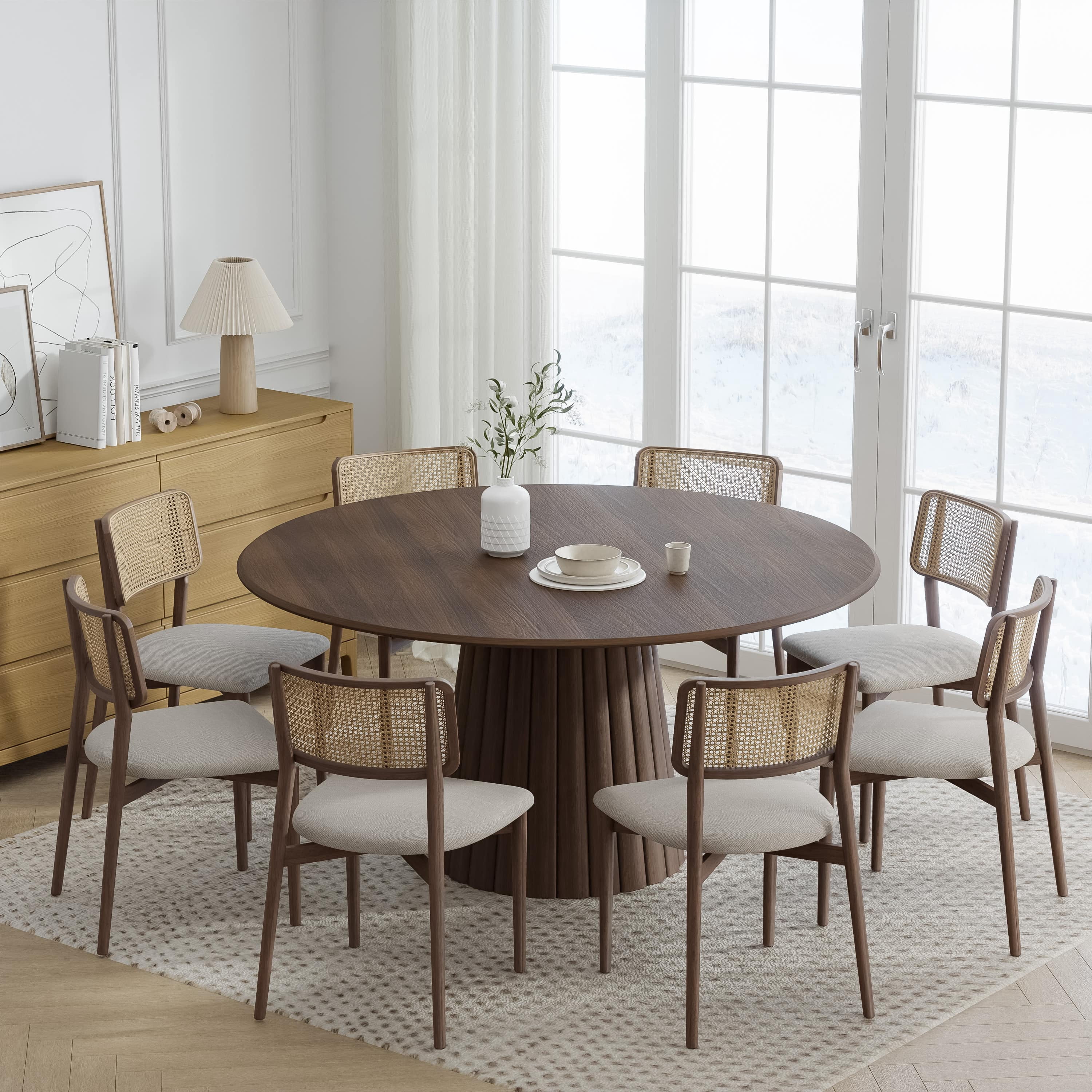60 in. Soild Wood Walnut Dining Table Round Kitchen Table