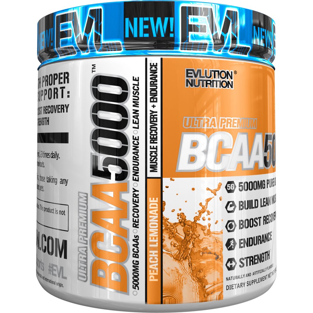 Evlution Nutrition BCAA 5000 Powder, Peach Lemonade, 30 Servings