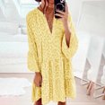 thumbnail image 2 of U.Vomade Nouveau Léopard Ample Mini Robe Femmes Casual Rose V Cou Manches Volant Parti Jupe Chemise Femmes Plage Robe Boho, 2 of 4