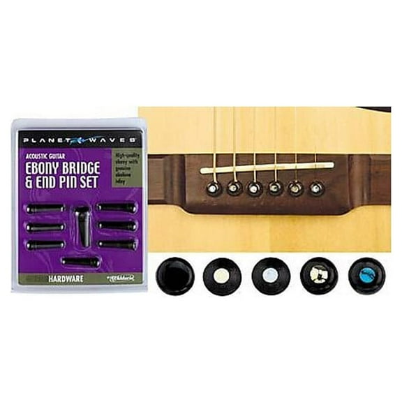 Planet Waves Bridge Pins w/End Pin, Set of 7, Ebony w/Pearl Inlay