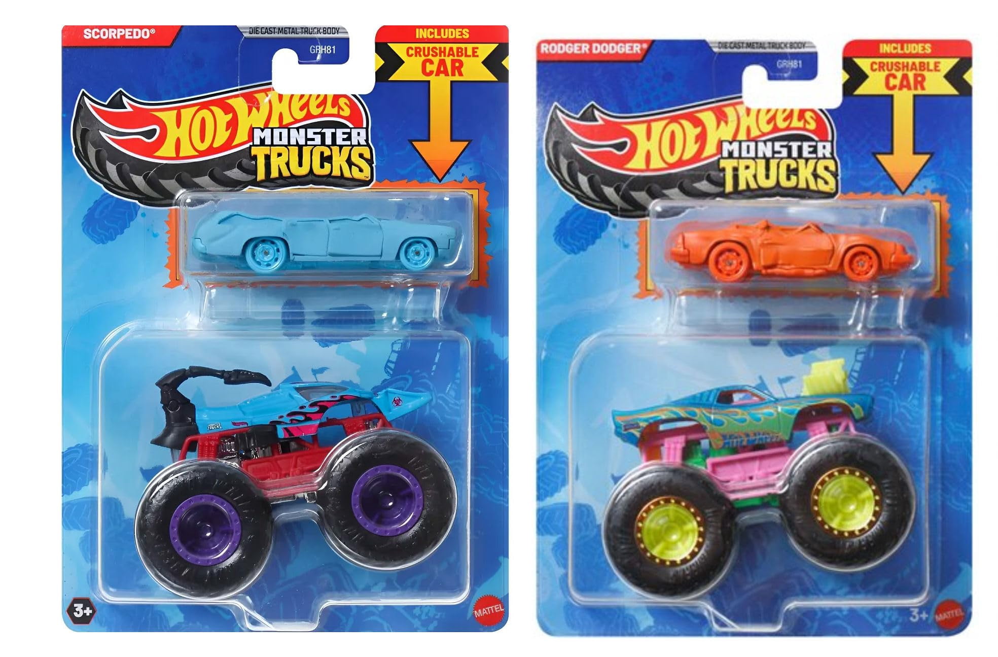 Hot Wheels Monster Trucks Bundle of 8 with Bonus Cars, Assorted Styles, Ages 3+ GRH81-999S