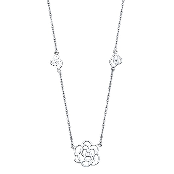 Wellingsale 14k White Gold Polished Open Flower Pendant Necklace - 17"