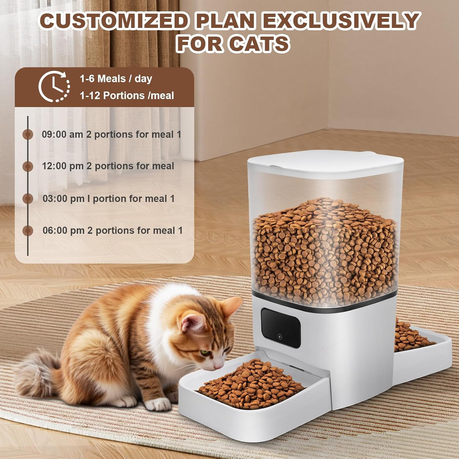 6L Automatic Cat Feeder for 2 Cats with Smart APP Control and Dual Bowls