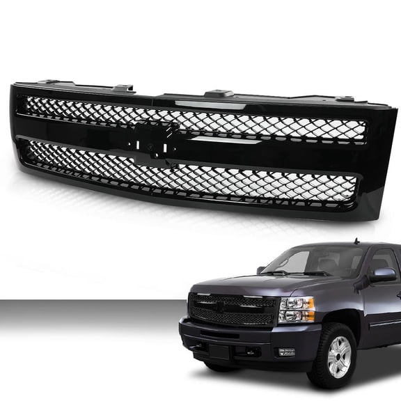PIT66 Grille Fit For 07-13 Chevrolet Silverado 1500 Chrome Shell w/ Black Insert