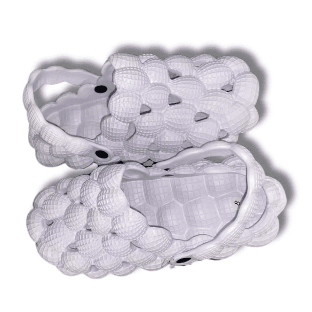 2025 Slip-On White, Size 5 Bubble Slides with Strap, Trendy Bubble Shoes with Ankle Strap, Bubble Slippers with Back Strap