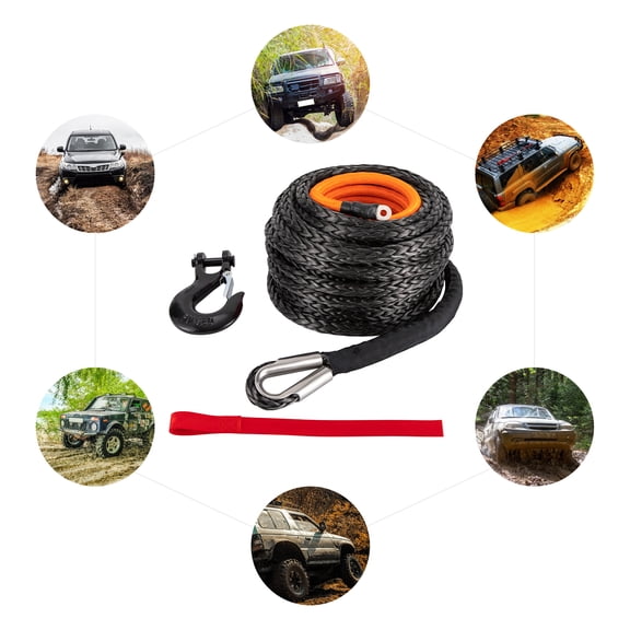 9/16"x76' Synthetic Winch Rope with Hook, Winch Cable with Protective Sleeve, Car Tow Recovery Cable for 4WD Off-Road Vehicle Truck ATV UTV SUV 35,000 LBS Breaking Strength (Orange)