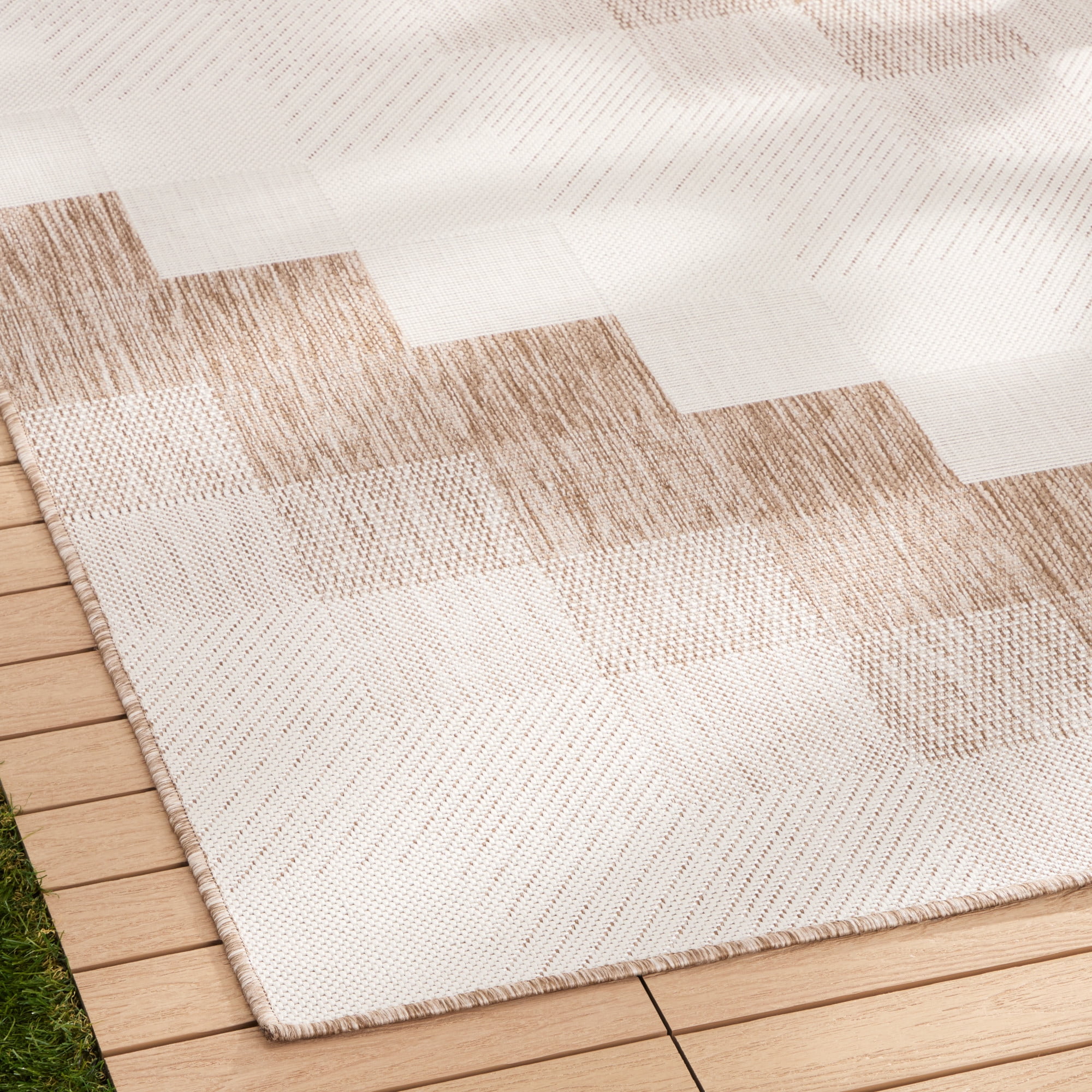 NICOLE MILLER NEW YORK Patio Country Ombre Chevron Indoor Outdoor Area Rug, UV Fade Resistant, Low Pile, Beige/Cream, 7'9"x10'2"