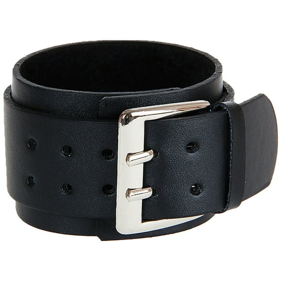 HEMOTON Black Leather Bracelet for Men Double Layers with Big Buckle Vintage Style Wristband 1pc