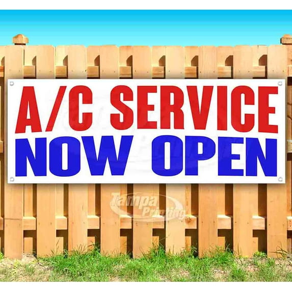 A/C Service Now Open 13 oz Vinyl Banner With Metal Grommets