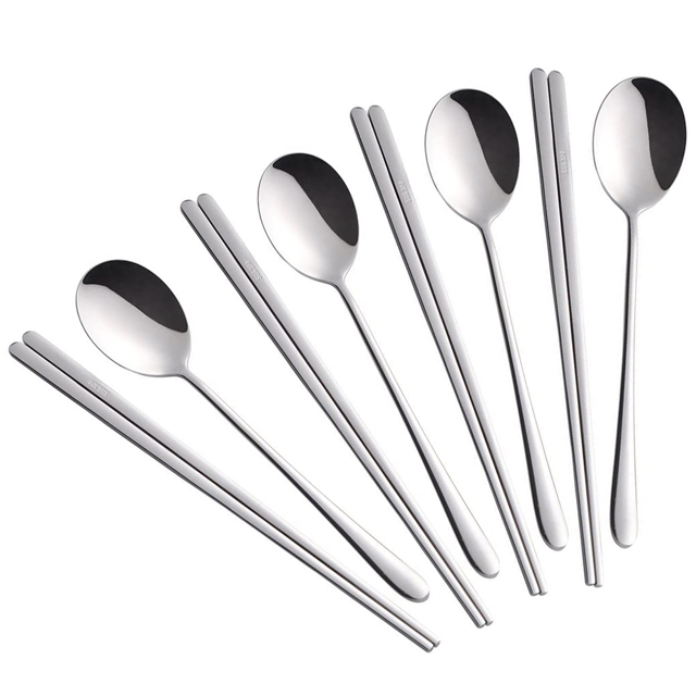 Chopsticks Spoon Set, 4 Color Reusable Metal Stainless Steel Korean Chopstix Spoon Set Christmas Gift
