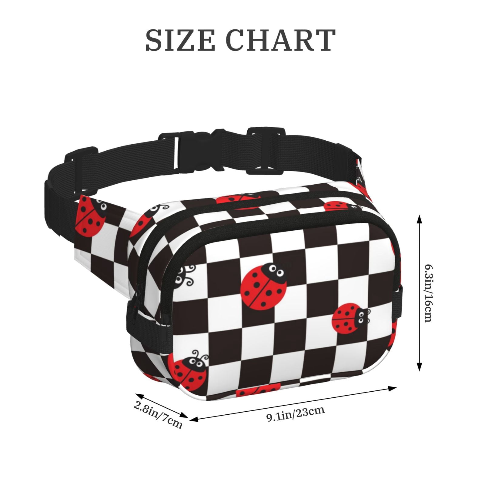 Hirioo Ladybugs Of Black And White Checkers for Double Layer Waist Bag Adjustable Fanny Pack For Travel Running Hiking