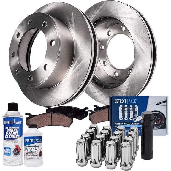 Detroit Axle - Front Brake Kit for Chevy GMC Silverado Sierra 1500 2500 3500 HD Avalanche Suburban Yukon XL 2500 Express Savana 2500 3500 Cadillac DeVille Hummer H2, Brake Rotors Pads Lug Nuts