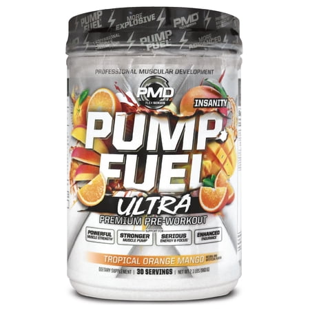 PMD Sports Ultra Pump Fuel Insanity - Pre Workout Drink Mix For Energy, Strength, Endurance, Muscle Pumps And Recovery - Complex Carbohydrates And Amino Energy - Tropical Orange Mango (30 Servings)
