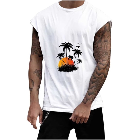 Palm Tree Tanks Tops for Mens Cool Printed Graphic Sleeveless Tank Top Muscle Shirt for Workout Gym Jogging