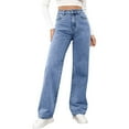 thumbnail image 2 of UAYOTSE Straight Leg Jeans for Women,High Waisted Wide Leg Loose Microelastic Boyfriend Denim Pants(A321-Pink,3XL), 2 of 9