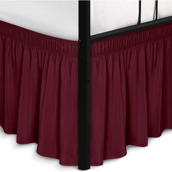 Siloon Wrap Around Ruffled Bed Skirt with Adjustable Elastic Belt - 15 Inch Drop Easy to Put On, Wrinkle Free Bedskirt Dust Ruffles, Bed Frame Cover for Queen, King and C-King Size Beds,Burgundy