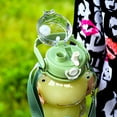 thumbnail image 3 of Yucurem 850ml Bear/frog Cups Double Drink Straw Kettles Water Bottles Kitchen Essentials (Green), 3 of 10