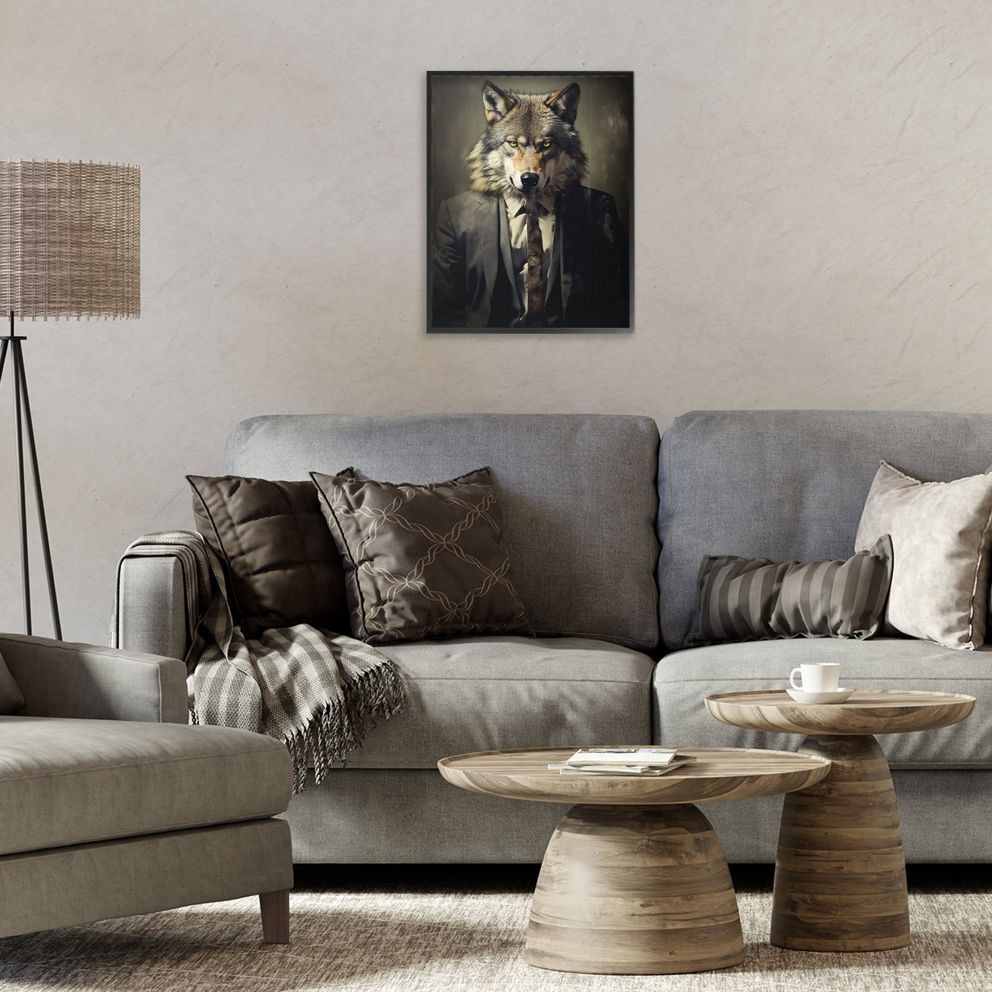Stupell Industries Fancy Wolf in Suit Black Framed Giclee Art, design by Ray Powers
