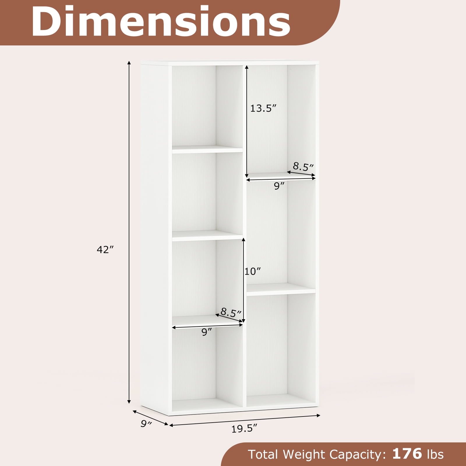 Gymax 7-Cube Bookcase Vertical or Horizontal Freestanding Bookshelf w/7 Compartments