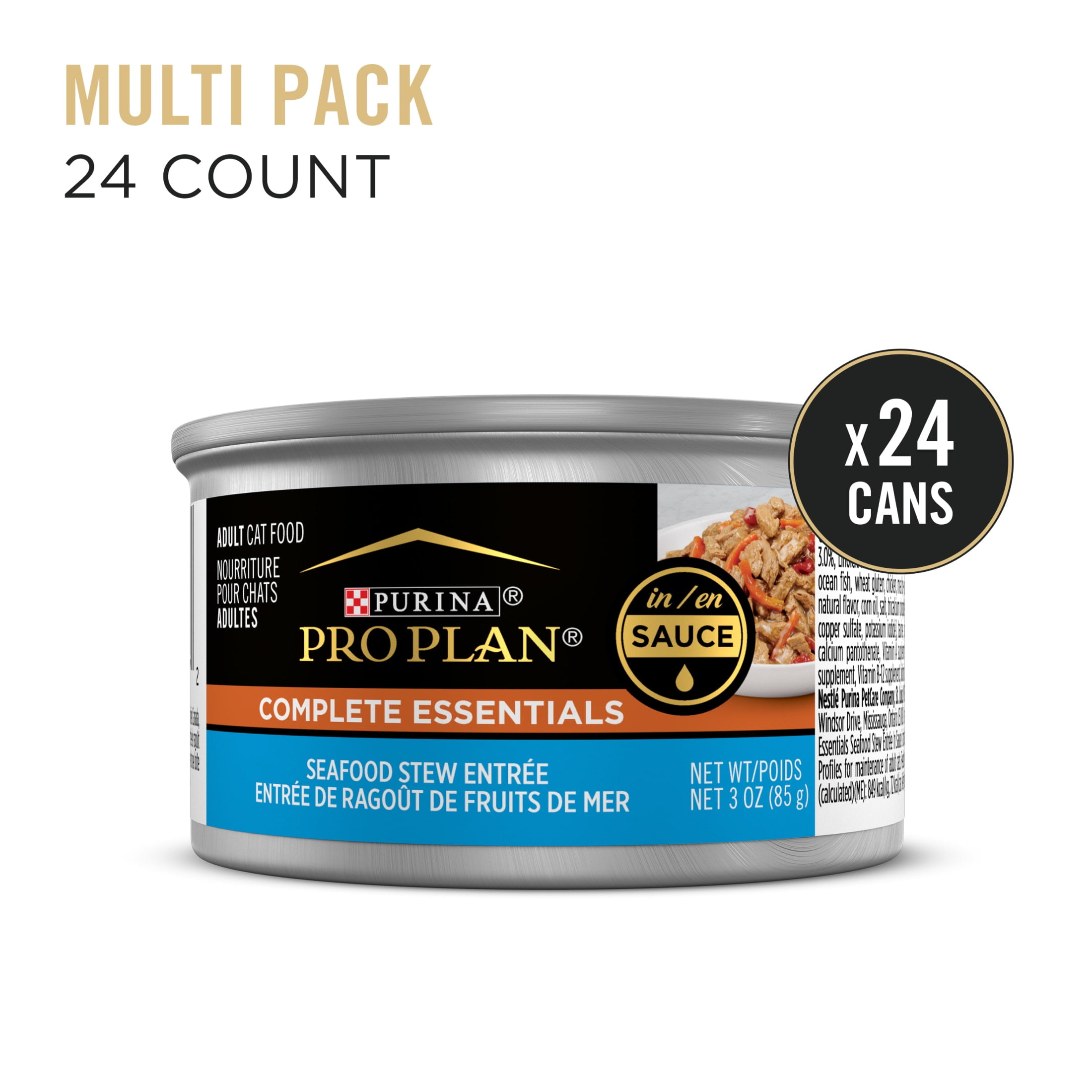 (2 pack) Purina Pro Plan Complete Essentials, Seafood Stew, Wet Cat Food, 3 oz Cans, 24 Pack