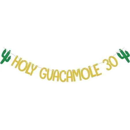 Gold Green Holy Guacamole 30 Banner, Mexican Fiesta 30th Birthday Decorations, Taco Cactus Thirty Birthday Anniversary Cinco De Mayo Theme Party Supplies
