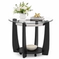 thumbnail image 4 of Modern 2-Tier Glass Round Coffee Table with Storage Shelf, 32" Center Table with Rolling Wheels for Small Spaces,Black, 4 of 9