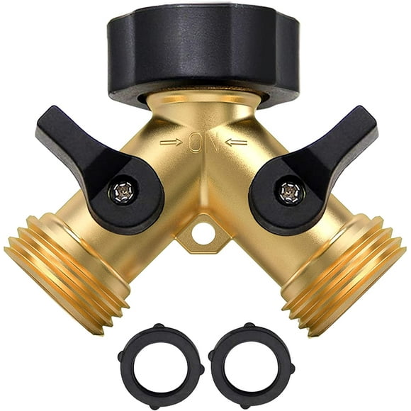 Hweilai Garden Hose Splitter 2 Way Heavy Duty, Y Connector Brass Garden Hose Adapter, Hose Bib Splitter with 2 Extra Rubber Washers, Water Hose Splitter, Hose Spigot, Connectors & Accessories