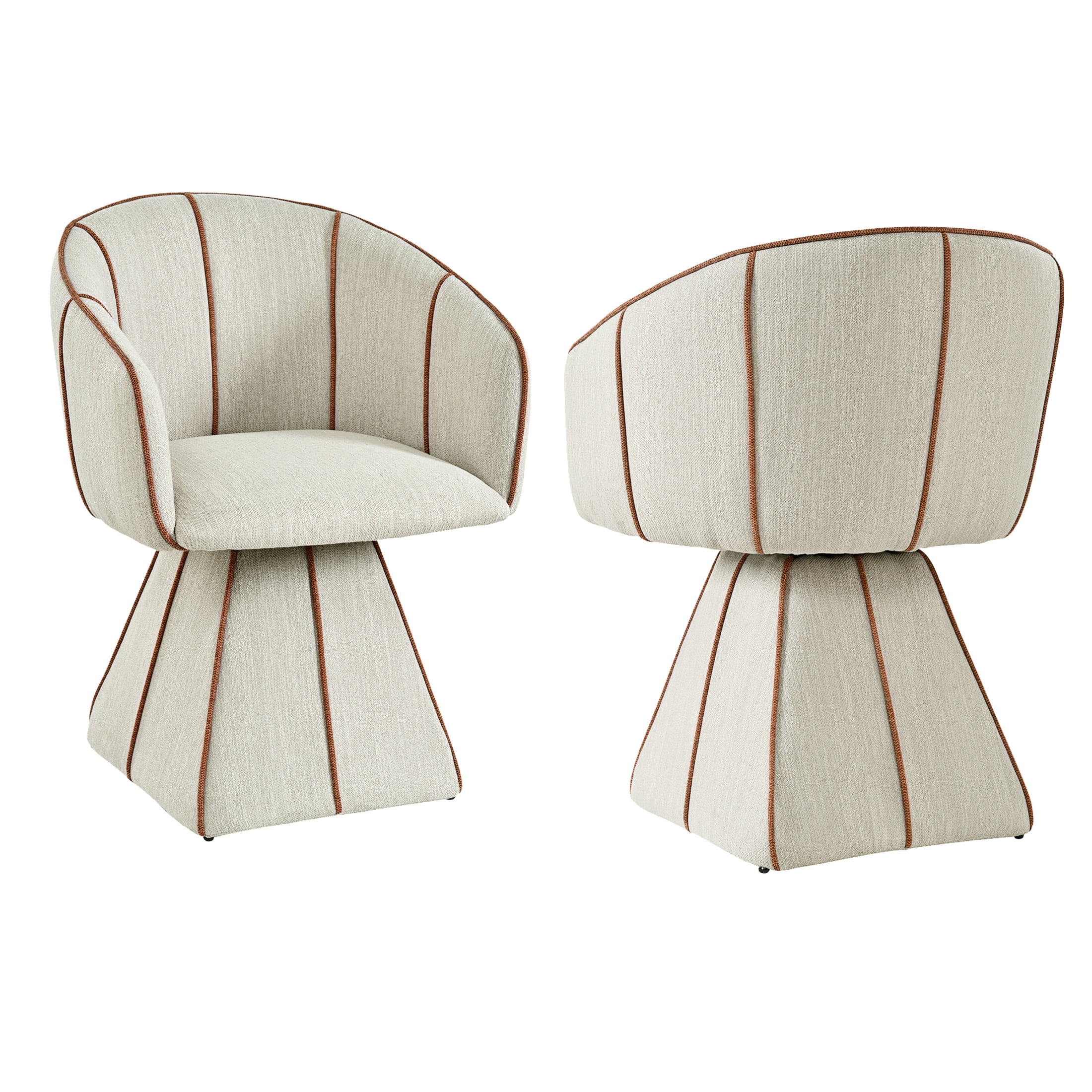 Christopher Knight Home Luxury Upholstered Swivel Dining Chairs with Barrel Back, Beige+Champagne, Set of 2