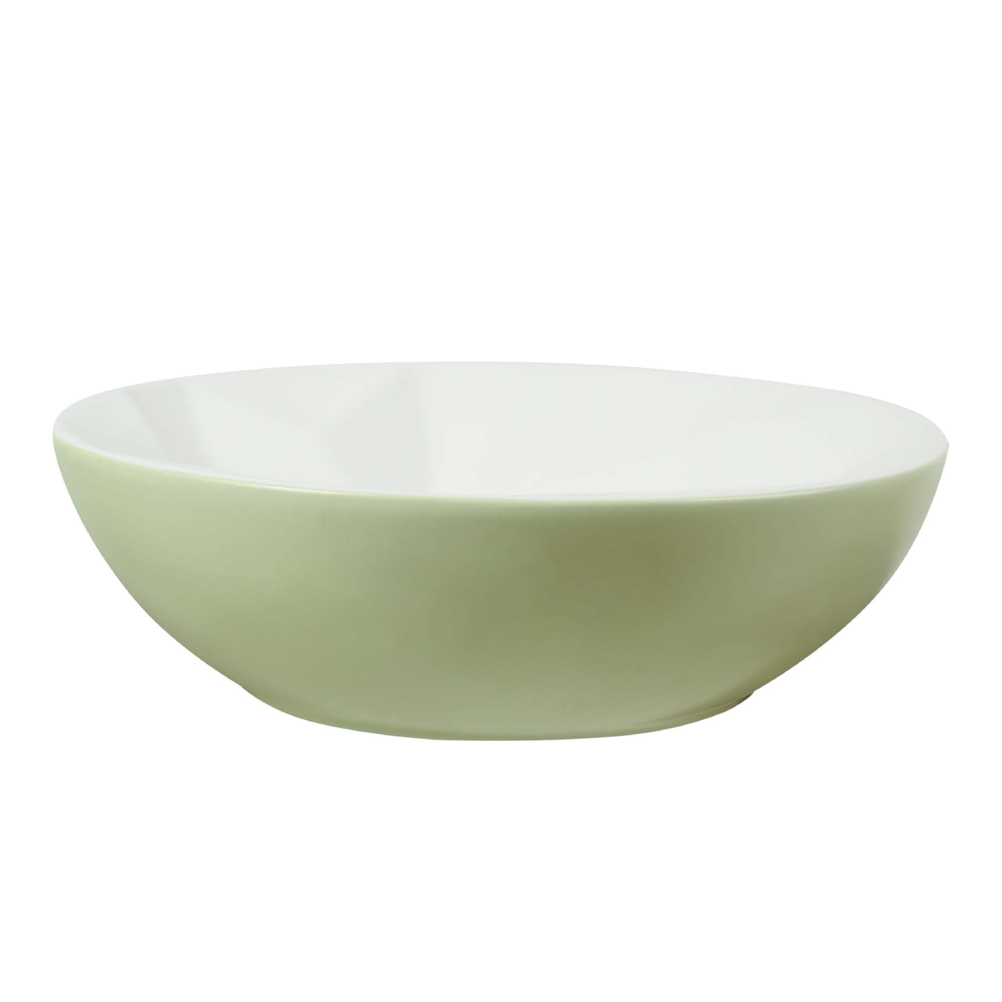 16" Round Ceramic Vessel Bathroom Sink – Modern Textured Interior Bowl Design in Sage Green