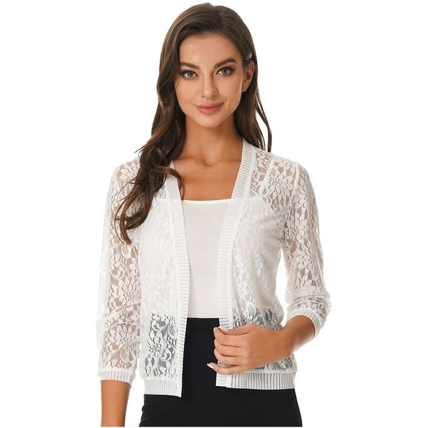 iiniim Women Floral Lace Bolero Sheer Shrug 3/4 Sleeve Cardigan for