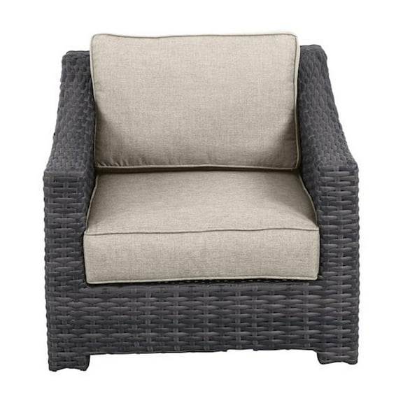 Bora Bora Two-Tone Wicker Rattan Club Chair in Light Beige Cushion
