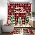 thumbnail image 5 of 4 Pcs Christmas Shower Curtain Set: Red Buffalo Plaid, non-slip rugs, toilet lid cover, 12 hooks. Xmas tree design for winter decor. Home Decor, Kitchen, & Other., 5 of 7