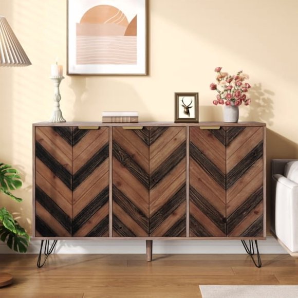 Sideboard Buffet Cabinet with Storage,Wood Sideboard Cabinet Accent Kitchen Buffet Cabinet with Doors,Console Table Coffee Bar with Adjustable Shelf for Entryway