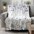 thumbnail image 2 of Blue Beige Coastal Blanket Soft Cozy Warm Throw Blanket for Couch, Plush Fuzzy Flannel Fleece Blankets for Sofa, Beach Starfish Summer Eucalyptus Bed Blankets Lightweight Gifts for Women, 50"x60", 2 of 9
