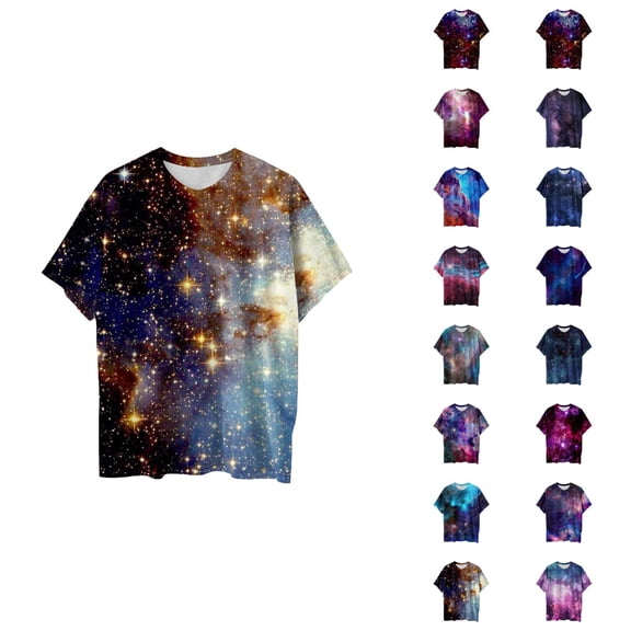 T Shirts for Men 2026 Summer Casual Short Sleeve Crewneck Galaxy Printed Tee Shirt