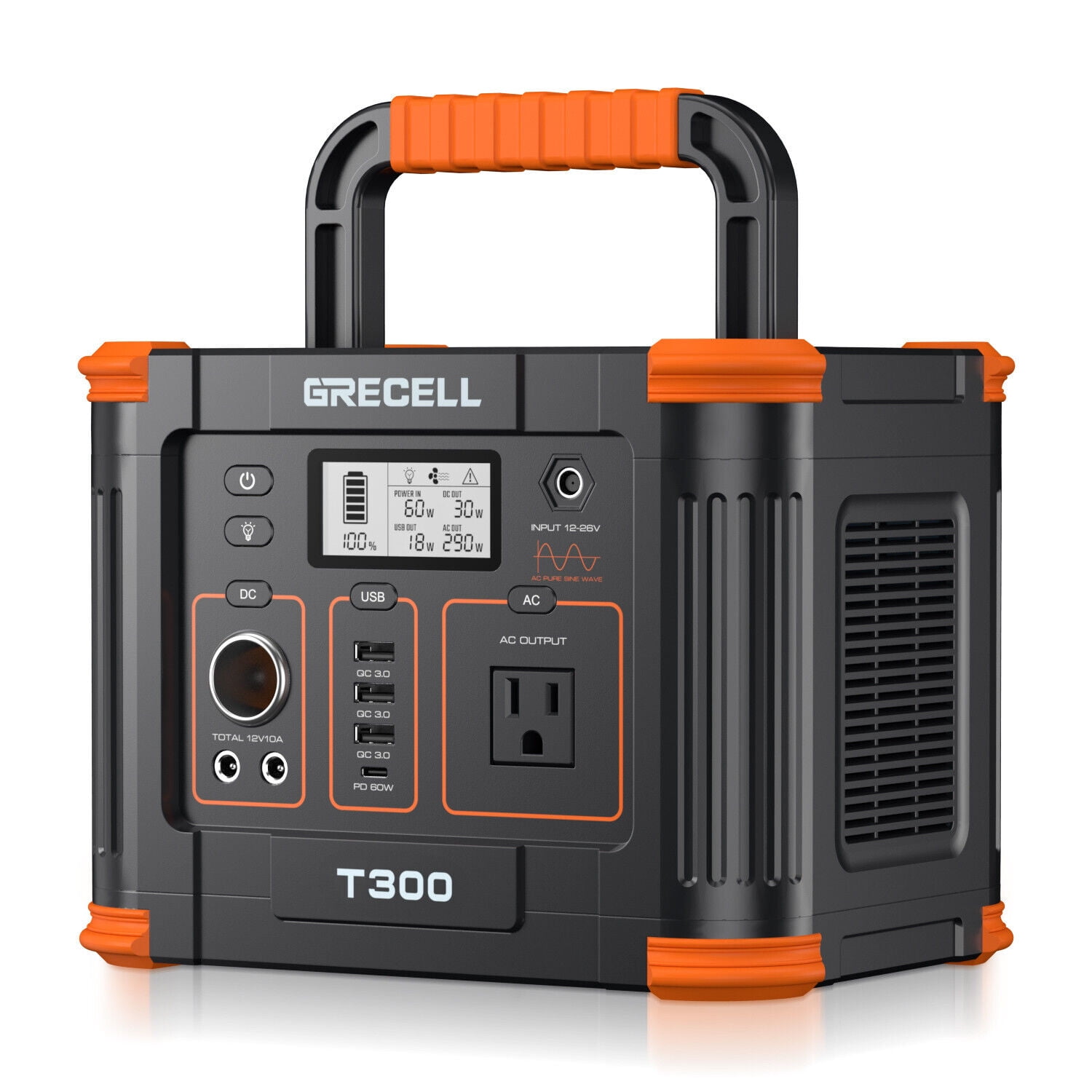 Portable Power Station 300W (Peak 600W), GRECELL 288Wh Solar Generator with 60W USB-C PD Output, 110V Pure Sine Wave AC Outlet Backup Lithium Battery Outdoors
