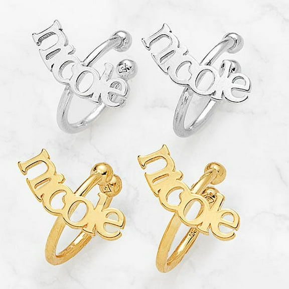 Personalized Planet Sterling Silver Lowercase Name Ear Cuffs ,Women's