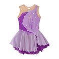 thumbnail image 5 of Haitryli Kids Girls Rhinestone Color Block Figure Ice Skating Dress Sleeveless Ballet Dancewear Lavender 10, 5 of 7