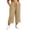 Khaki, variant on Yangnuo Women Plus Size Drawstring Wide Leg Capri Pants With Pockets Side Split Textured Casual Cropped Trousers