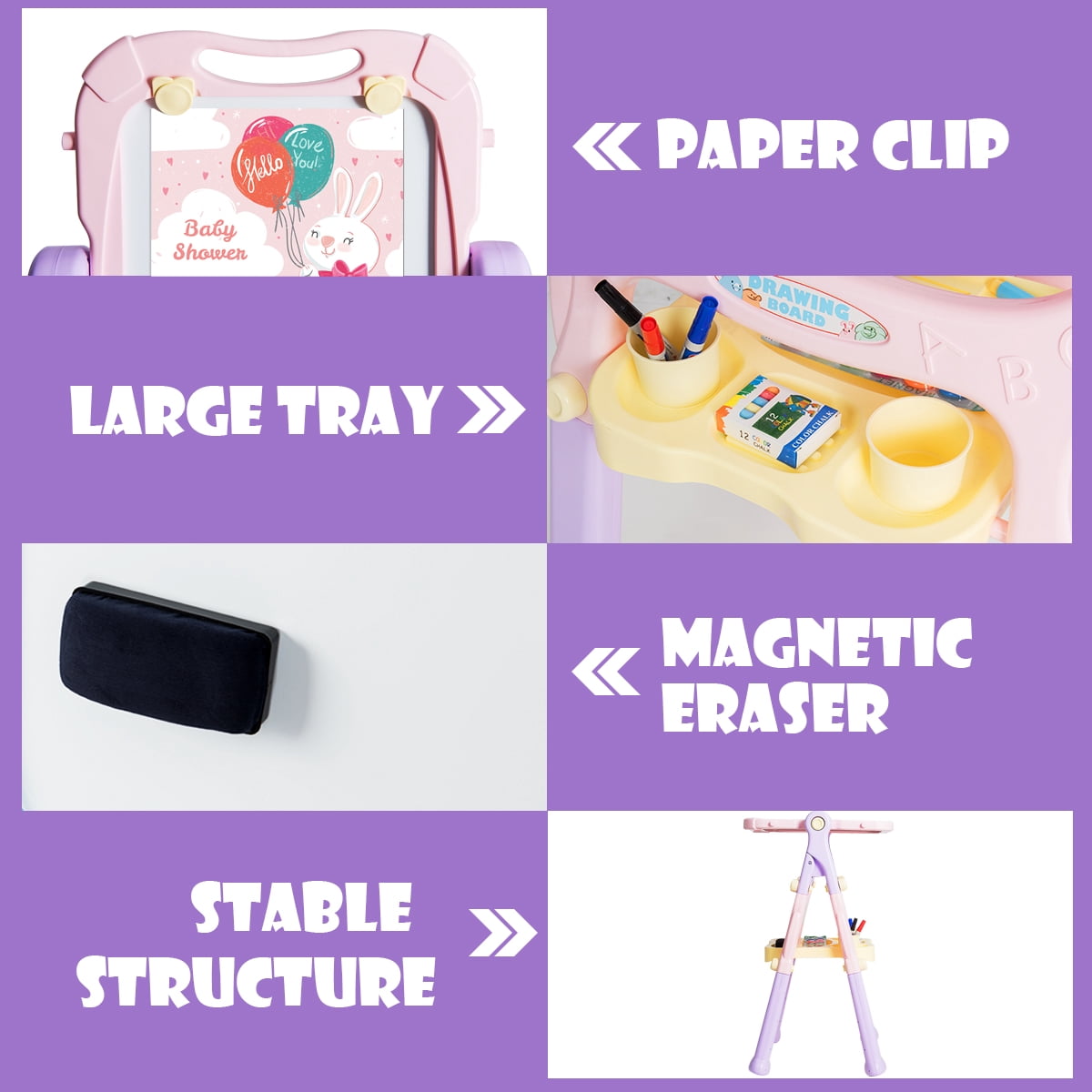 Topbuy Double Sided Art Easel Height Adjustable for Kids Purple