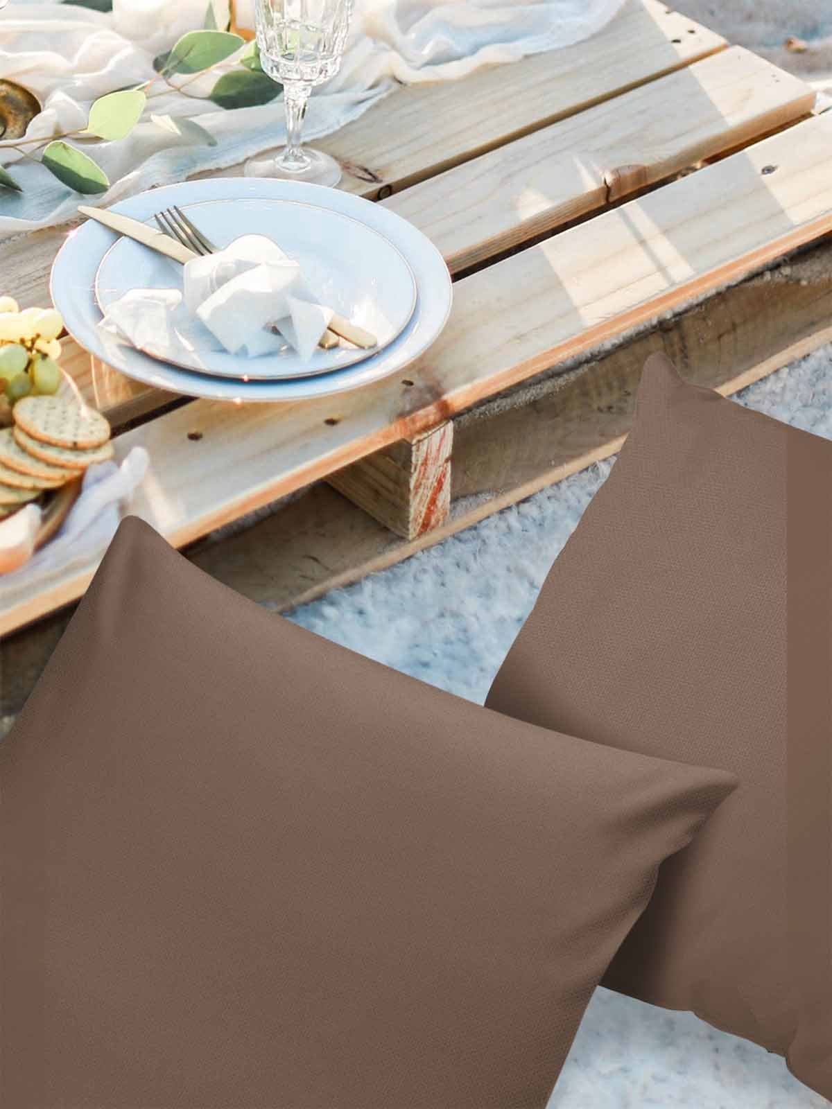 Outdoor Waterproof Throw Pillow Covers Set of 2 Solid Color Decorative Pillowcases Square Outdoor Pillows Cushion Case 18x18 Inch Brown Patio Pillows for Couch Sofa Bed Garden