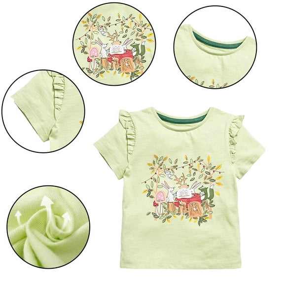 KYAIGUO Kids Toddler Girls Short Sleeve T-Shirt Pullover Crewneck Knitted Cotton Print Tee Shirts Girl Clothes Baby Summer Tees Cartoon Cute Top for 2-7Y