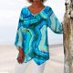 thumbnail image 2 of Gibobby Blusas Holgada Tops Vintage con estampado de y dobladillo Irregular con cuello en V suelto informal de manga larga para mujer（Verde， L), 2 of 4