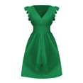 thumbnail image 6 of Qwertyu Women's 2025 Eyelet Lace Embroidery Smocked Waist Party Dress Sexy Flutter Sleeve A Line Midi Long Sun Dress Green 2XL, 6 of 7