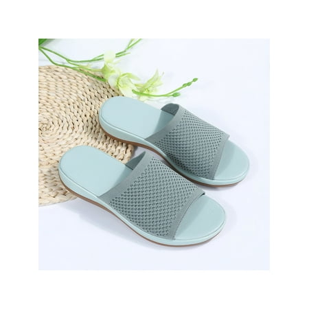 

Zodanni Women s Solid Color Open Toe Slides House Comfortable Flat Heels Shoes Soft Slippers