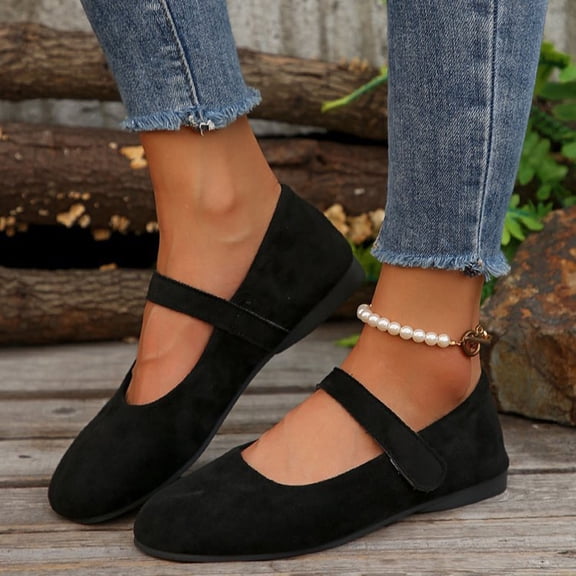 Women's Mary Jane Flats, Comfortable Buckle Casual Round Toe Suede Flat Shoes for Walking, Versatile Ballet Flats for Outdoor Leisure and Daily Wear